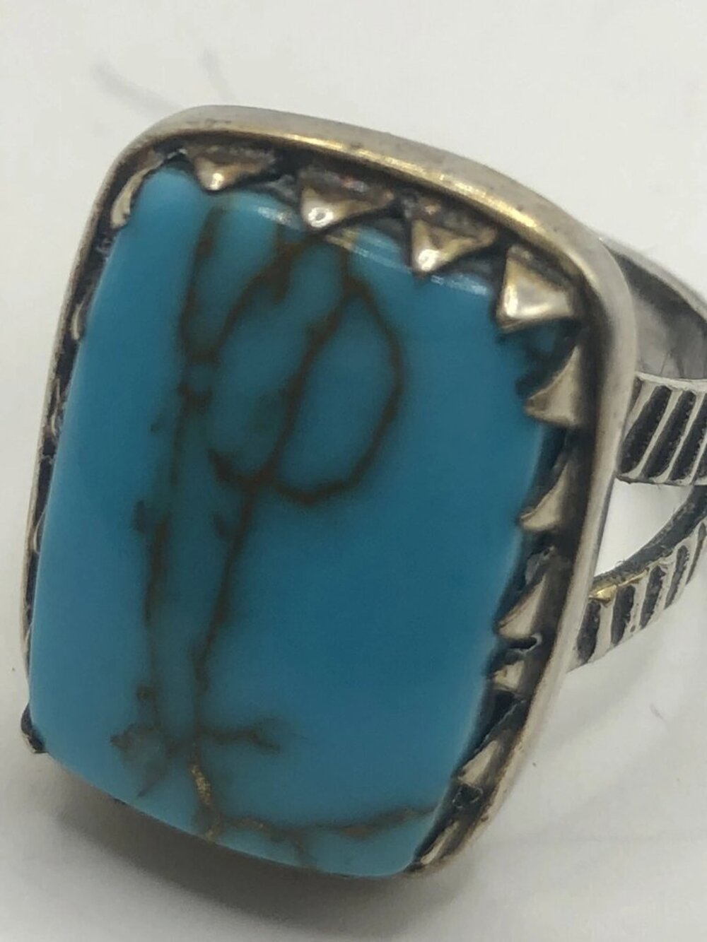 Vtg Sterling Silver 925 Blue Teal Turquoise Navajo Ring Sz 5